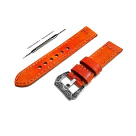 NICKSTON Orange Brushed Genuine Leather Band Compatible with Garmin Venu 2 and Vivoactive 4 Smartwatches Luxury Strap Bracelet Pins Tool B22 (3. Black Color Smooth Buckle)