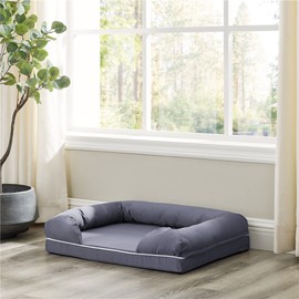 Classic Brands Ruff n' Roo X-Large Waterproof Bolster Cotton and Memory Foam Dog Bed with Non-Slip Bottom, Grey