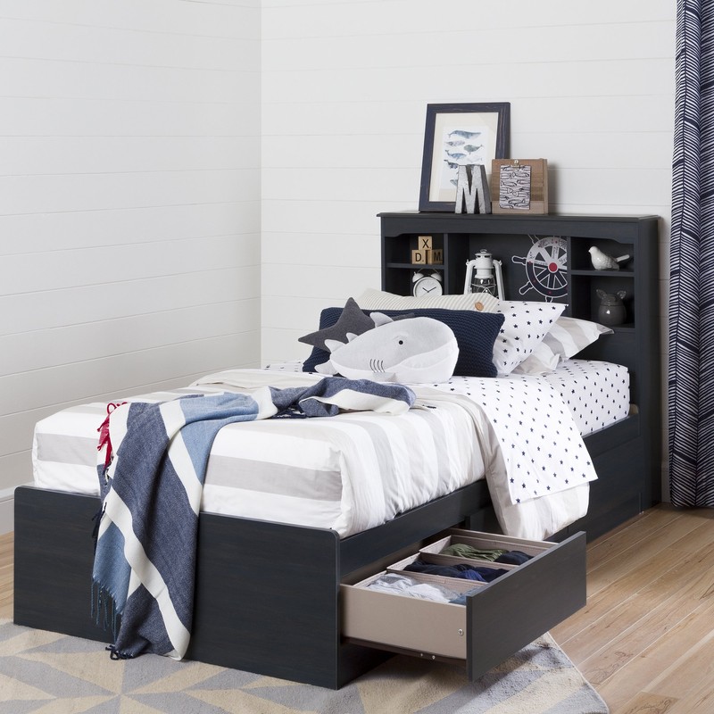 South Shore Aviron Bookcase Headboard, Twin, Blueberry