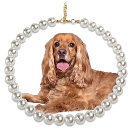 MLUOVI Chunky Pearl Dog Collar Large Breed (0.55 Inch), Adjustable Dog Necklace, Beaded Dog Collar Imitation White Pearls, Elegant Dog Jewelry Suit for Medium Large Dog 14"-16.7" Inner Circumference