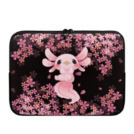 Binienty Axolotl Cherry Blossom Laptop Sleeve Bag Waterproof Protective Carry Case for Computer Laptop Slim Lightweight Padded Laptop Bag Case Cover