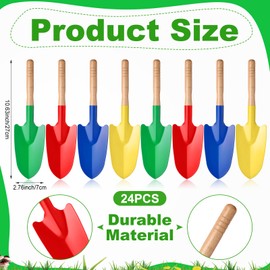 Gisafai 24 Pcs Toy Shovels for Kids Gardening Tools Kids Shovel Mini Metal Garden Shovel Sand Shovels for Kids with Sturdy Wooden Handle for Toddler Soil Planting Digging Tools, 4 Colors