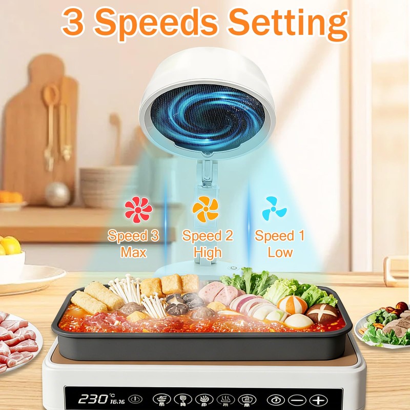 KOSGHO Portable Range Hood Exhaust Fan, 3 Speeds, Adjustable Height