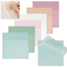 EOOUT Transparent Sticky Notes, 6 Pads 3x3 Inch, 6 Colors Pastel Clear Self-Adhesive Waterproof Translucent Sticky Notes, 300 Sheets, for Bible Tabs, Book Tabs, School Supplies, Office