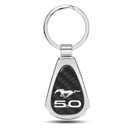 iPick Image Compatible with Ford Mustang 5.0 Real Black Carbon Fiber Chrome Metal Teardrop Key Chain