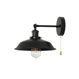 Bagkcopp Industrial Black Wall Sconces Light with Pull Chain Switch,Wall Mount Light Lamp for Kitchen Bathroom Bedroom Vanity Hallway Dining Room (Black-26cm)