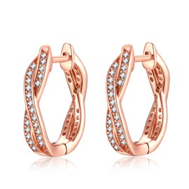 Qings 925 Sterling Silver Hoop Earrings Rose Gold with Cubic Zirconia Simulated Diamond Gifts for Women Fashion Jewelry