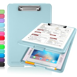 Sooez Clipboard with Storage, Plastic Storage Clipboard with Low Profile Clip, Heavy Duty Nursing Clipboards Foldable, Coaches Clipboard Case for Work Kids, Teacher Must Haves, Office School Supplies