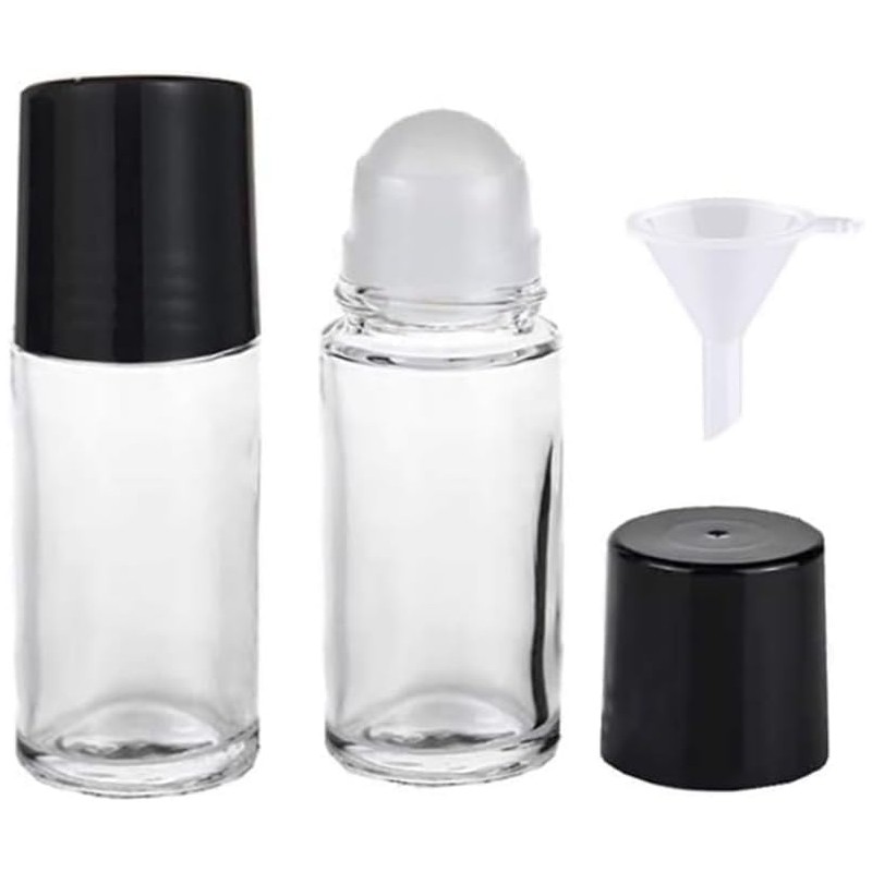 BWESOO 2Pcs Black Clear 30ML Empty Glass Essential Oil Roller