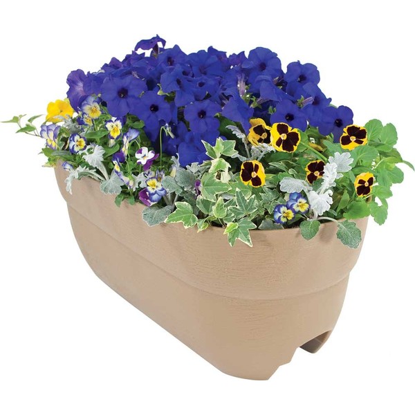 EMSCO Group Bloomers Railing Planter with Drainage Holes – 24" Weatherproof Resin Planter – Sand