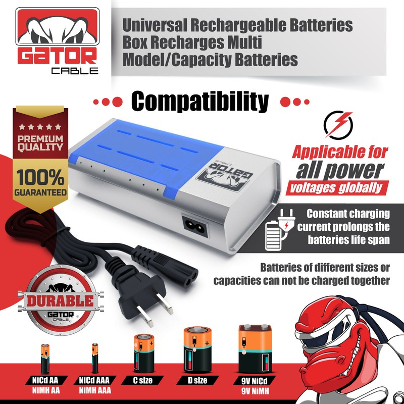 Gator Cable Universal Rechargeable Battery Charger For AA AAA C