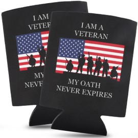 Rogue River Tactical Military Veteran Oath Collapsible Beer Can Bottle Beverage Cooler Sleeves 2 Pack Gift Set