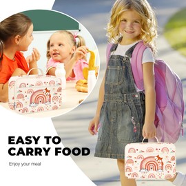 Clastyle Pink Rainbow Fox Insulated Lunch Bag for Kids Girl, Waterproof Portable Large Thermal Cooler Lunch Box Bag for School