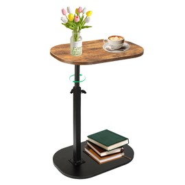 GENDLTHIJ C Shaped End Table for Couch, C Table End Table with Adjustable Height, 360° Swivel Laptop Desk for Livingroom,Bedroom,Study and Small Spaces,Bedside Table(Vintage Brown)