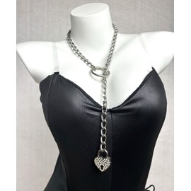 EverGlimp Womens Heart Locker O-Ring Slip Chain Necklace, Punk Rock Stainless Steel Cuban Long Necklace Jewelry For Women, Adjustable Lariat Y-Necklace