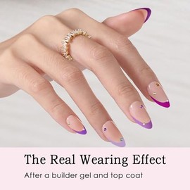 Dsixnails Uñas postizas de gel francés morado, 150 unidades, uñas postizas cortas de punta francesa, premate, cobertura total, uñas postizas acrílicas