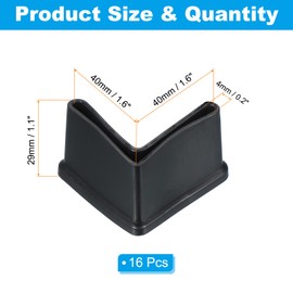 PATIKIL Leg Pads l Shape 1.6" x 1.6", 16pcs Furniture Leg Cover Protectors l Shaped Rubber Furniture Angle Iron Caps Black
