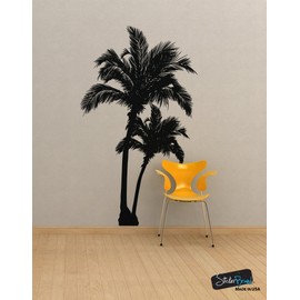 Palm Tree Decal Wall Sticker. 7ft Tall (84in Tall X 49in Wide) Black #327-7ft-84x49 (Leaning to Right Side)