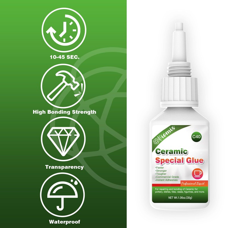Viomis 30g Ceramic Glue, Instant Ceramic Super Glue for Porcelain