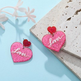 Tyniffer Pink Heart Earrings Lover heart earrings dangle Taylor Lover Earrings Arylic TS Lover heart Shaped Earrings Eras Tour Concert Gifts for Swiftie Fans, Acrylic, No Gemstone