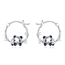 AXOMY Panda Earrings 925 Sterling Silver Panda Hoop Earrings Panda Jewelry Gift for Women Panda Lovers