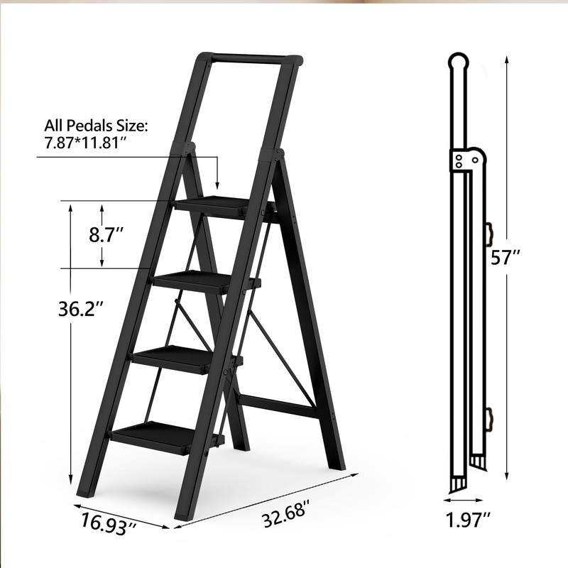 GameGem 4 Step Ladder Folding Iron Step Stool Stepladders with