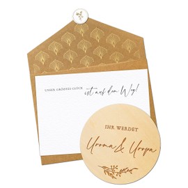 Joli Coon You Will Be Uroma and Uropa Wooden Disc with Folding Envelope and Seal Sticker - Pregnancy Announcement Uroma and Uropa