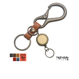 [highstyle] Tochigi Leather & Carabiner & Reel Key Chain Antique Color, navy