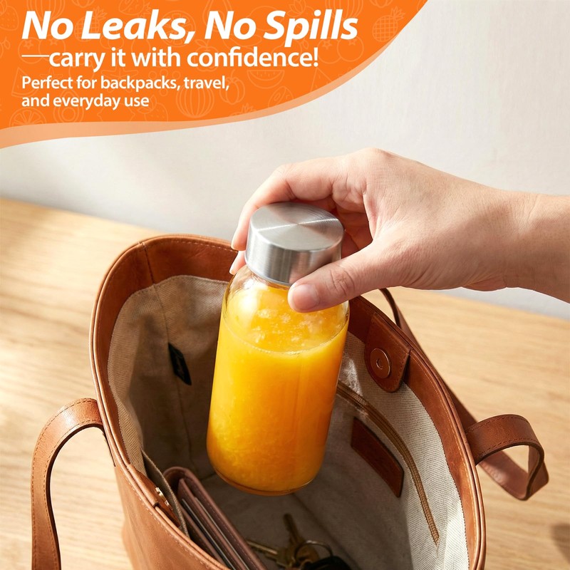 Luxfuel 8 oz Glass Juice Bottles 4 Pack with Lid,
