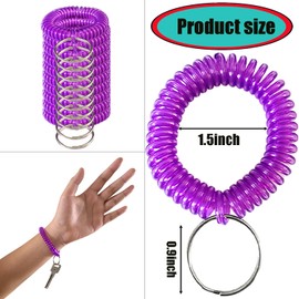 Smanzu 10 Pieces Colorful Wrist Coil Keychain Wristband Spiral Key Ring Bracelet Key Holder for Pool Gym ID Badge(Clear Purple)