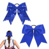 Navy Blue Cheer Bow Hair Tie for Braids Ponytail Rhinestone