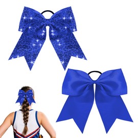 Navy Blue Cheer Bow Hair Tie for Braids Ponytail Rhinestone Bow Tie Elastic Ribbon Scrunchies for Women Girls Cheer Stuff for Cheerleaders Glitter Softball Cheerleader Bows for Hair Scrunchie 2 Pcs