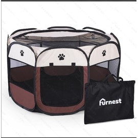 FurNest Pop-up Playpen for Puppy, Portable and Foldable Exercise Kennel Tent Crate Indoor/Outdoor Travel Camping, Removable Zipper Top
