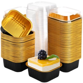 ZEAYEA 100 Pieces Aluminum Foil Baking Cups with Lids, 5.7 oz Disposable Ramekins Cupcake Containers, Cupcake Muffin Liners Cups for Party Mother's Day Wedding Christmas Birthday