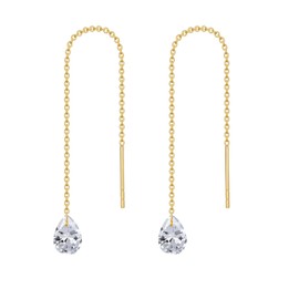 14K Solid Gold Threader Earrings for Women,Real Gold April Birthstone Chain Drop Dangle Pull Through Earrings Jewelry Gifts for Mom Wife Christmas Birthday Mother's Day