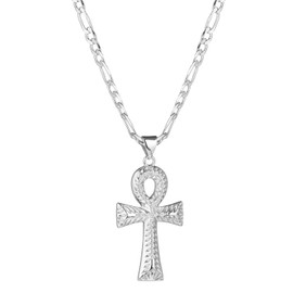 kelistom 14K Gold Silver Tone Stainless Steel Ankh Cross Pendant Necklace for Women Men 3mm Flat Figaro Chain Egyptian Cross Necklace 18/22 inches, chain length: 18", Stainless Steel, No Gemstone