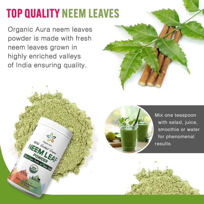 Organic Aura Polvo De Hoja De Neem Puro Orgánico 16oz