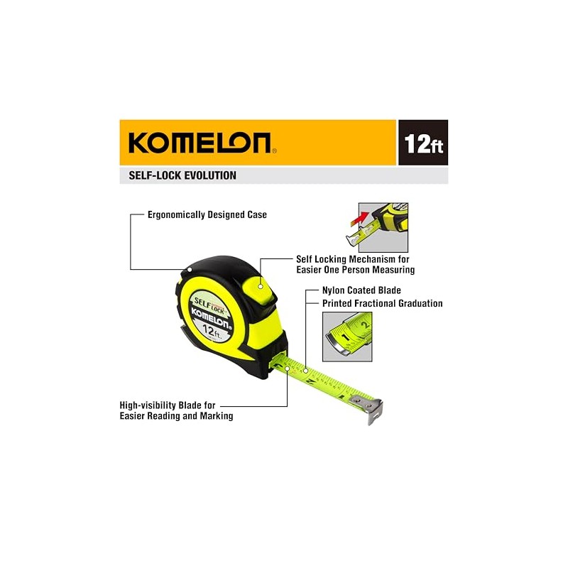Komelon 12' Self Lock Hi-Vis Speedmark Tape Measure
