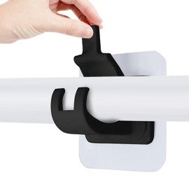 Jersvimc 16Pcs No Drill Curtain Rod Brackets, Nail Free Curtain Rod Hangers Self Adhesive Curtain Rod Holders - Black Curtain Rod Hooks Adjustable Curtain Hangers for Bathroom Home Kitchen