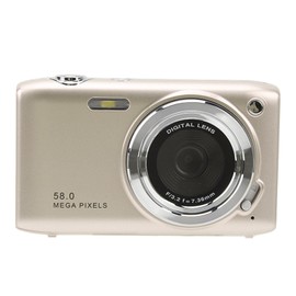 Digital Camera, 4K HD 58MP 16X Zoom Timed Photography Video Cameras, with 2.88 Inch Screen, Fixed Focal Macro, Strap, for Various Scenes (Gold)