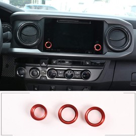 TongSheng 3 Pcs Car Aluminum Alloy Rear View Mirror Adjustment and Volume Knob Cover Trim for Toyota Tacoma 2015 2016 2017 2018 2019 2020 2021 2022 2023(Red)