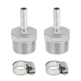 X AUTOHAUX 304 Stainless Steel Hose Barb Fittings 25/64" OD 1" BSPT Male Thread Compression Fitting for Air Water Oil Gas Fuel 1 Set Silver Tone