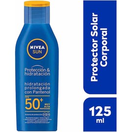 NIVEA SUN Protector Solar Corporal Hidratante Protect & Moisture – Bloqueador Solar Resistente al Agua con FPS 50+ y Pantenol – 125 ml