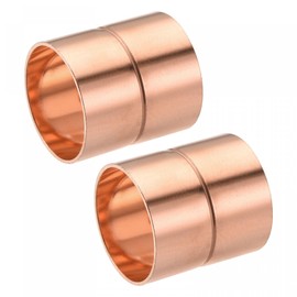 sourcing map Copper Pipe Coupling 35mm Straight Connecting Adapter with Rolled Tube Stop C x C Solder Connection for Plumbing 2Pcs