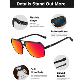 BIRCEN Polarized Sunglasses for Men-UV Protection Metal Square Trendy Glasses with Classic Retro Style