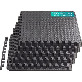 Yes4All Interlocking Exercise EVA Mat Floor Protector (120 Square Feet - Black - with Border) - ²XPAJZ (XPAJ)