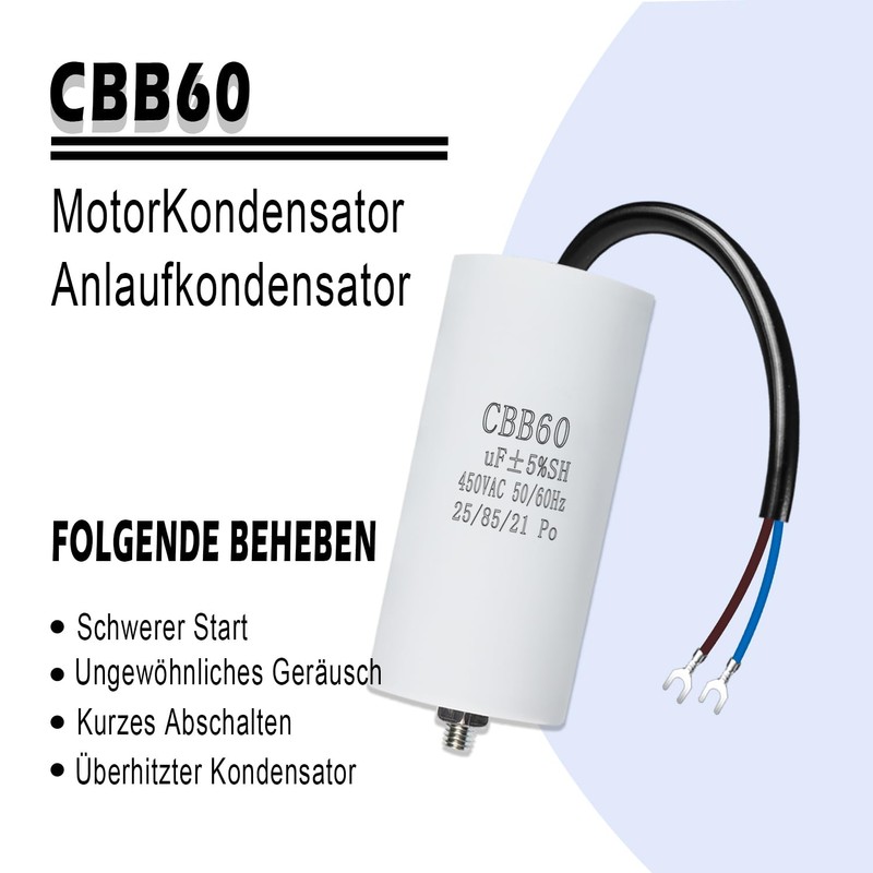 Iruihoo Motor Capacitor 6µF CBB60,450V Capacitor 50/60Hz 6UF Starting Capacitor
