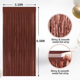 2 Pack Coffee Brown Metallic Tinsel Foil Fringe Curtains, Door Streamers Photo Booth Backdrop for Birthday Party, Tinsel Curtain Backdrop for Baby Shower Bachelorette Christmas Party Decorations