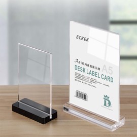 ECKEK 2 Pack Acrylic Sign Holder Menu Displays Double Sided Sign Stand A4/A5/A6 Clear (Black Vertical A6 105×148mm/4.13×5.83 inches)