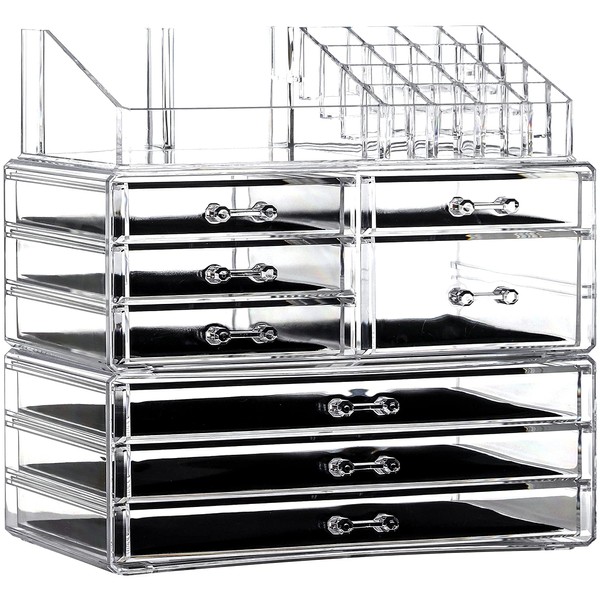 Cq acrylic Clear Makeup Organizer And Storage Stackable Extra Large Skin Care Cosmetic Display Case With 8 Drawers Make up Stands For Hair Accessories Beauty Skincare Product Organizing,Set of 3